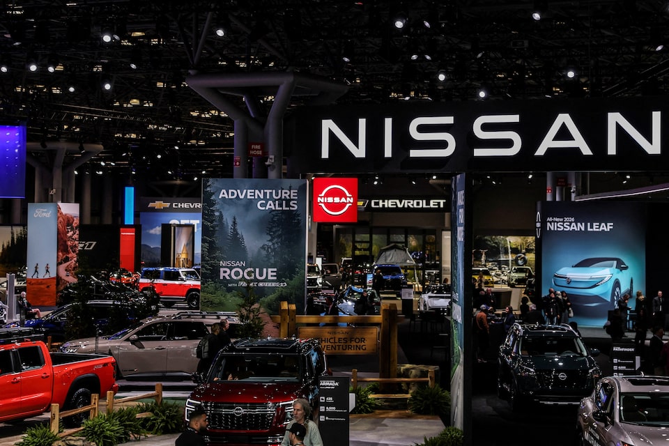 Nissan vehicles are displayed at the New York International Auto Show