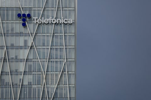 The logo of Spanish telecom company Telefonica sits at its headquarters in Barcelona